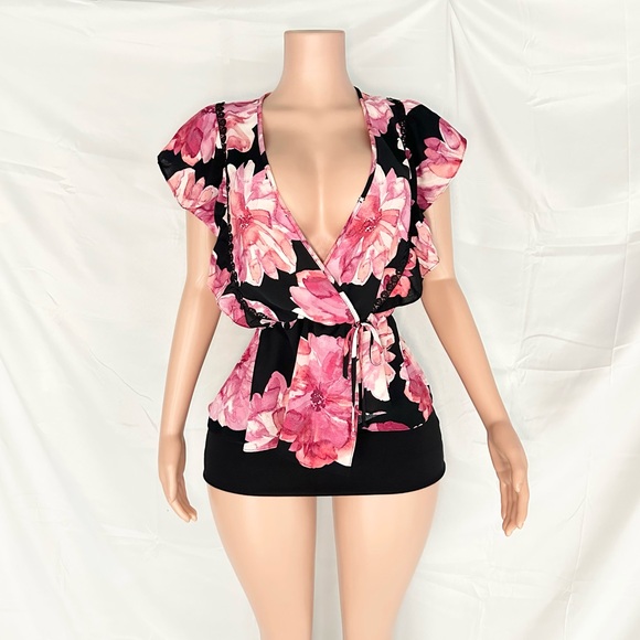 Sofia by Sofia Vergara Pink and Black Floral Blouse - Picture 1 of 7